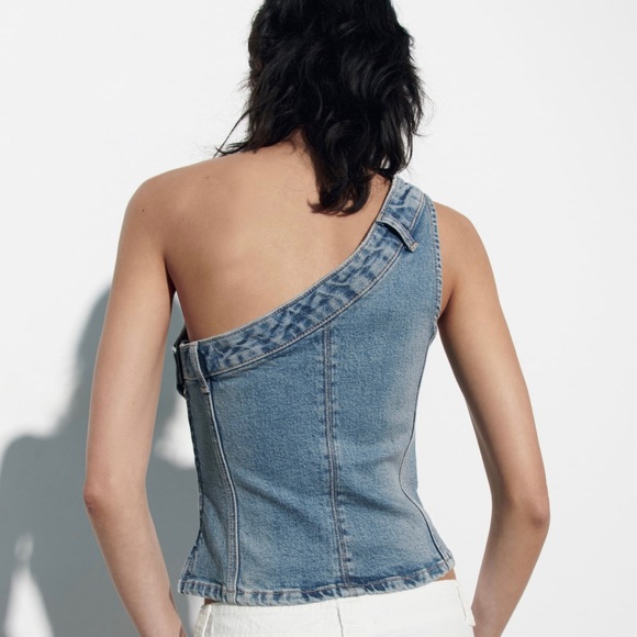 NWT ZARA Asymmetrical denim top, XL - Picture 5 of 5